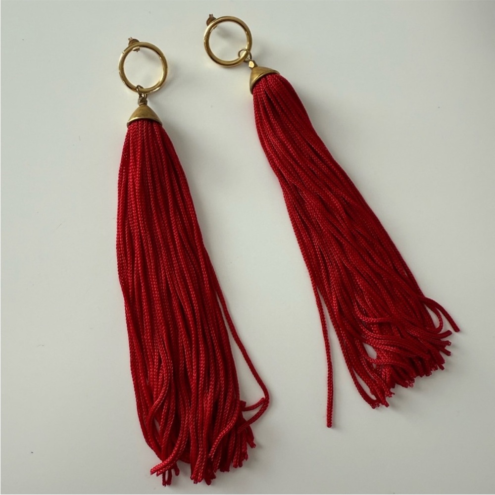 Red Tassel Hoop Earrings